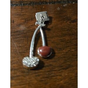 Stainless Steel Red Cherry Dangle Italian Charm Bracelet Link Rhinestone Silver